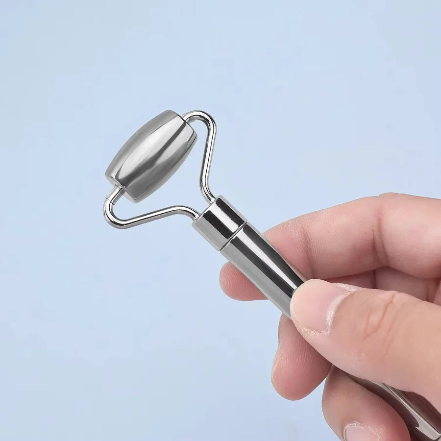 1PC Stainless Steel Facial Massage Roller, Gua Sha Tool for Face & Neck, Lifting & Depuffing, Anti-Aging Skincare Essential