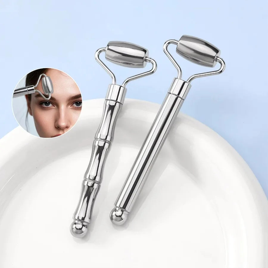 1PC Stainless Steel Facial Massage Roller, Gua Sha Tool for Face & Neck, Lifting & Depuffing, Anti-Aging Skincare Essential