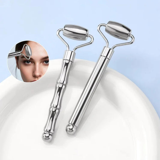 1PC Stainless Steel Facial Massage Roller, Gua Sha Tool for Face & Neck, Lifting & Depuffing, Anti-Aging Skincare Essential